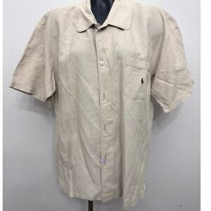 Polo Ralph Lauren Linen Blend Men’s Shirt Sz L Tan Pin Striped ButtonDown Preppy